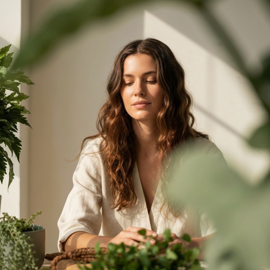 Woman embracing natural wellness in morning light